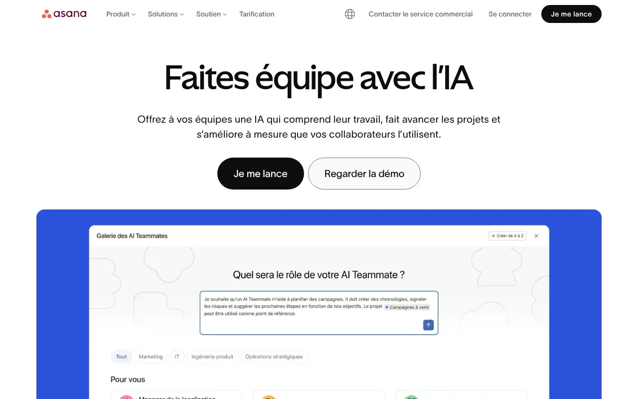 Asana — capture d'écran de l'interface officielle